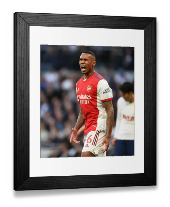 Framed Print : Gabriel Faces Off: Tottenham vs. Arsenal, Premier League Showdown (2021-22)