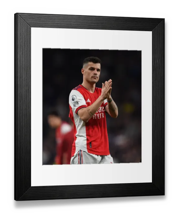 Framed Print : Granit Xhaka's Heartfelt Applause: Arsenal's Victory at Tottenham Hotspur Stadium (2021-22)