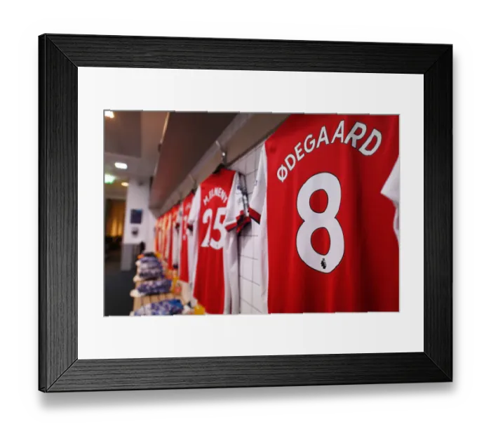 Framed Print : Arsenal: Martin Odegaard's Shirt in Arsenal Changing Room Before Tottenham Clash (Tottenham Hotspur vs Arsenal 2021-22)