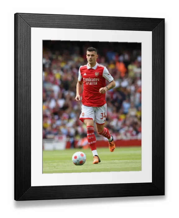 Framed Print : Granit Xhaka: Arsenal's Midfield Maestro in Action Against Everton, Premier League 2021-22