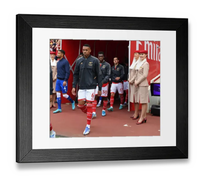 Framed Print : Gabriel Magalhaes: Arsenal's Defensive Wall Before Everton Clash (Arsenal v Everton, Premier League 2021-22)