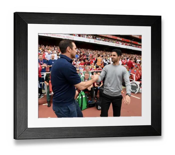 Framed Print : Mikel Arteta and Frank Lampard's Post-Match Handshake: Arsenal vs. Everton, 2021-22 Premier League