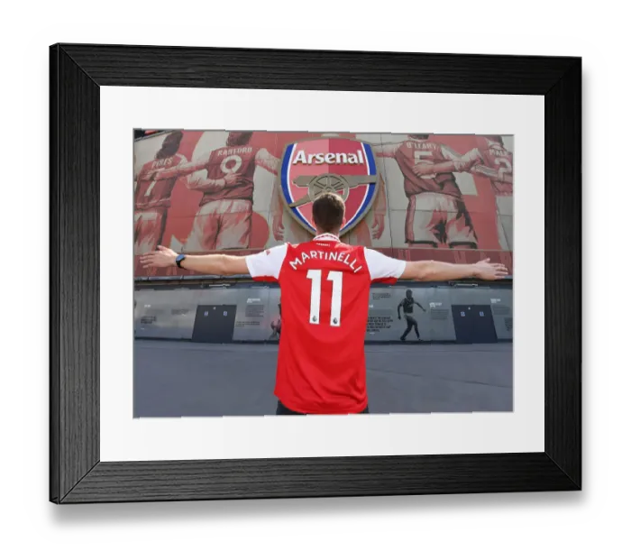 Framed Print : Arsenal Fans in New Shirts Await Match vs. Everton, Emirates Stadium, London (Arsenal v Everton 2021-22)