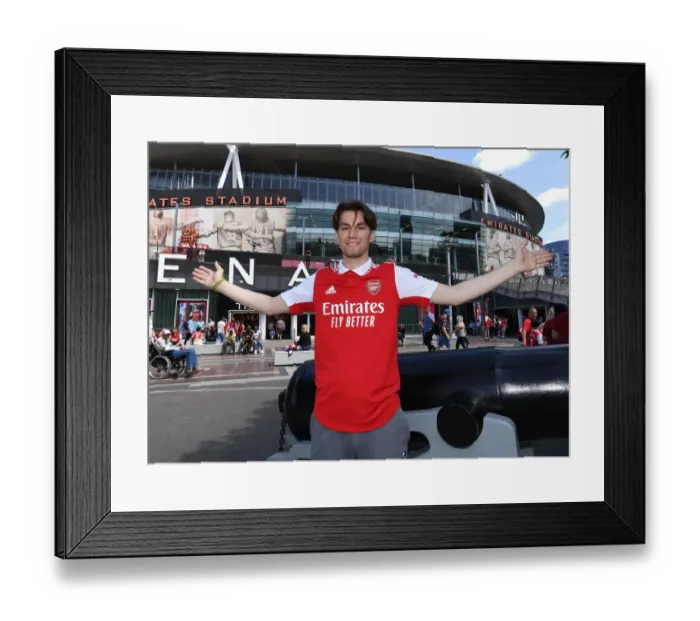 Framed Print : Arsenal Fans Unveil New Home Shirts Ahead of Arsenal vs. Everton, Premier League 2021-22