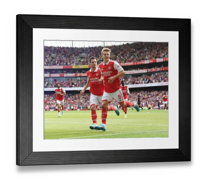 Framed Print : Arsenal's Five-Star Victory: Martin Odegaard Scores in Arsenal v Everton (2021-22)