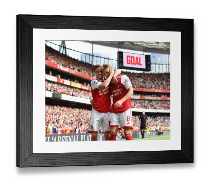 Framed Print : Five-Star Arsenal: Martin Odegaard and Cedric Soares Unforgettable Goal Celebration (2021-22) Framed Print : Five-Star Arsenal: Martin Odegaard and Cedric Soares Unforgettable Goal Celebration (2021-22)