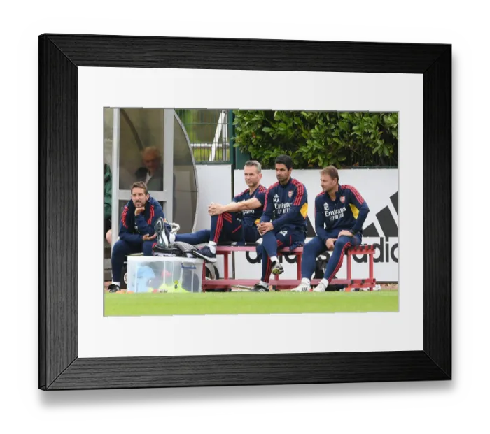 Framed Print : Arsenal FC: Mikel Arteta and Coaches Prepare for Ipswich Town Friendly