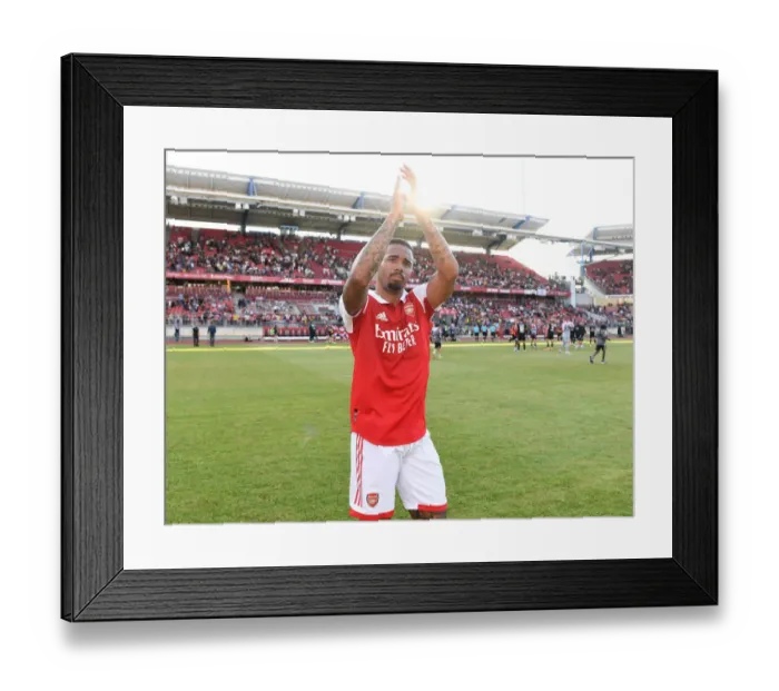Framed Print : Arsenal's Gabriel Jesus Celebrates with Fans after Pre-Season Victory over FC Nurnberg (2022-23)