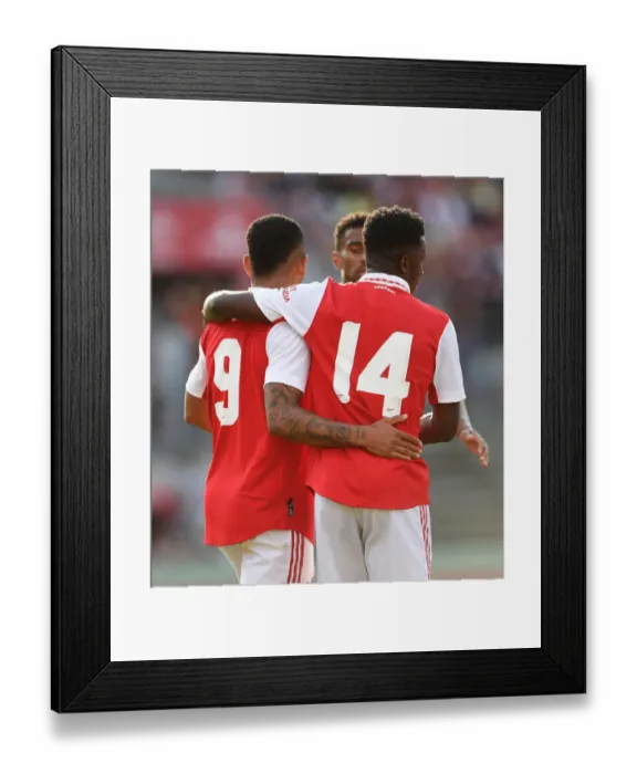 Framed Print : Arsenal's Pre-Season Victory: Eddie Nketiah and Gabriel Jesus Celebrate Goals Against 1. FC Nurnberg