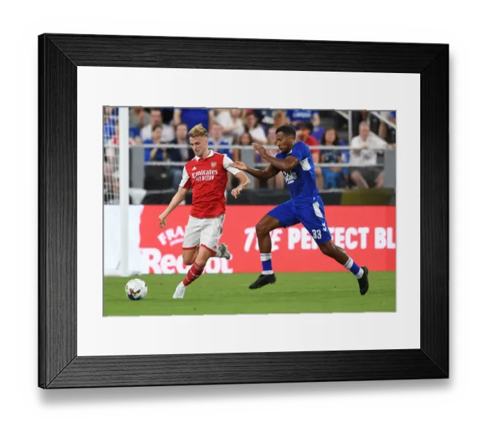 Framed Print : Arsenal vs. Everton: Pre-Season Clash at M&T Bank Stadium, Baltimore - Rob Holding vs. Salomon Rondon