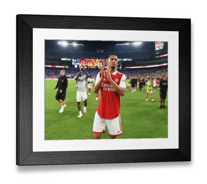 Framed Print : Arsenal Football Club: William Saliba Applauds Baltimore Fans after Pre-Season Victory over Everton Framed Print : Arsenal Football Club: William Saliba Applauds Baltimore Fans after Pre-Season Victory over Everton