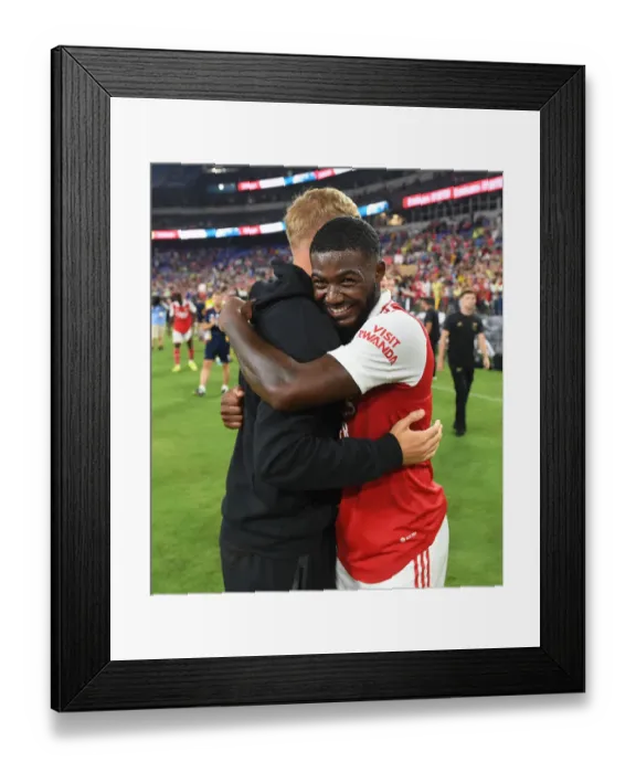 Framed Print : Arsenal Stars Ainsley Maitland-Niles and Emile Smith Rowe Post-Match in Baltimore During Arsenal's 2022 Pre-Season Tour Against Everton