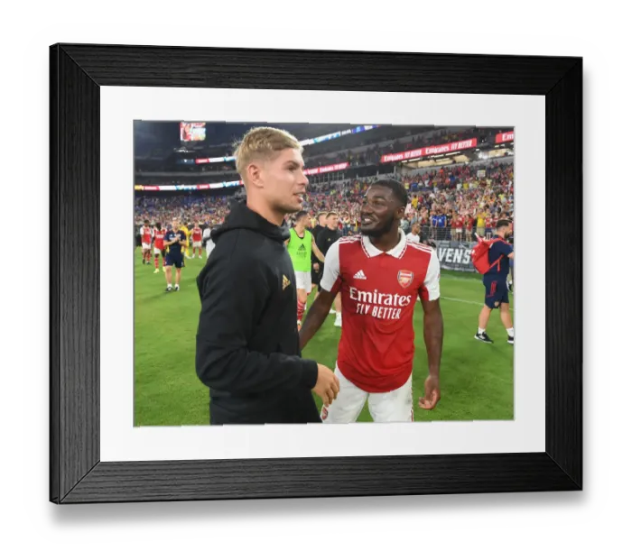 Framed Print : Arsenal Stars Ainsley Maitland-Niles and Emile Smith Rowe Celebrate Pre-Season Victory in Baltimore
