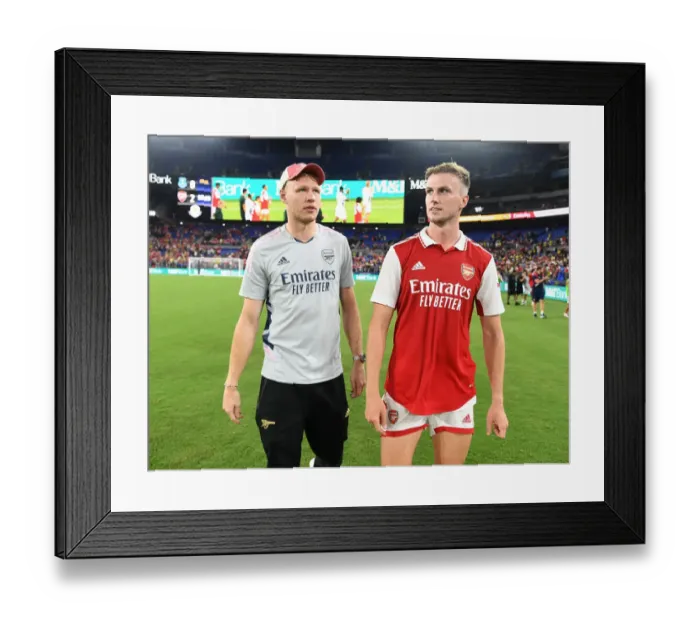 Framed Print : Arsenal Players Aaron Ramsdale and Rob Holding Post-Match in Baltimore During Pre-Season Tour against Everton Framed Print : Arsenal Players Aaron Ramsdale and Rob Holding Post-Match in Baltimore During Pre-Season Tour against Everton