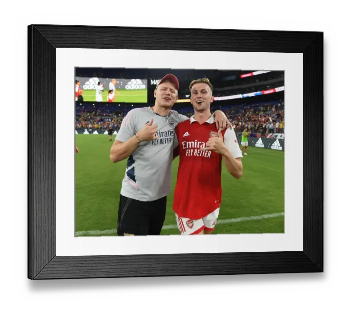 Framed Print : Arsenal's Ramsdale and Holding Post-Match in Baltimore: Pre-Season Friendly Against Everton, 2022