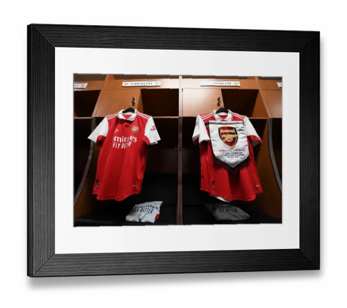 Framed Print : Behind the Scenes: Arsenal and Chelsea's Florida Cup Preparation - A Peek into Their Changing Rooms: Arsenal's Kit Layout before the Arsenal vs. Chelsea Match Framed Print : Behind the Scenes: Arsenal and Chelsea's Florida Cup Preparation - A Peek into Their Changing Rooms: Arsenal's Kit Layout before the Arsenal vs. Chelsea Match