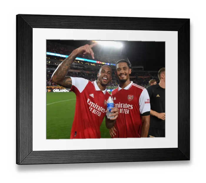 Framed Print : Arsenal's Magalhaes and Saliba Face Off Against Chelsea in Florida Cup Framed Print : Arsenal's Magalhaes and Saliba Face Off Against Chelsea in Florida Cup