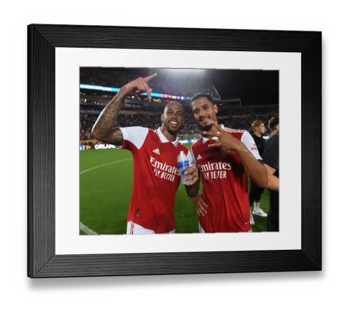 Framed Print : Magalhaes vs. Saliba: A Head-to-Head Battle between Arsenal's Defensive Duo in the Florida Cup Showdown against Chelsea