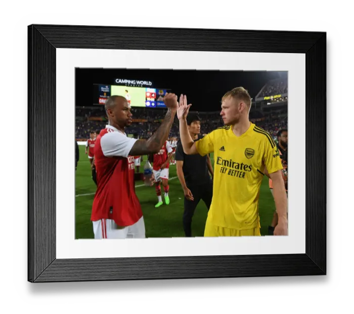 Framed Print : Arsenal's Ramsdale and Magalhaes Reunite After Facing Chelsea in Florida Cup Match Framed Print : Arsenal's Ramsdale and Magalhaes Reunite After Facing Chelsea in Florida Cup Match