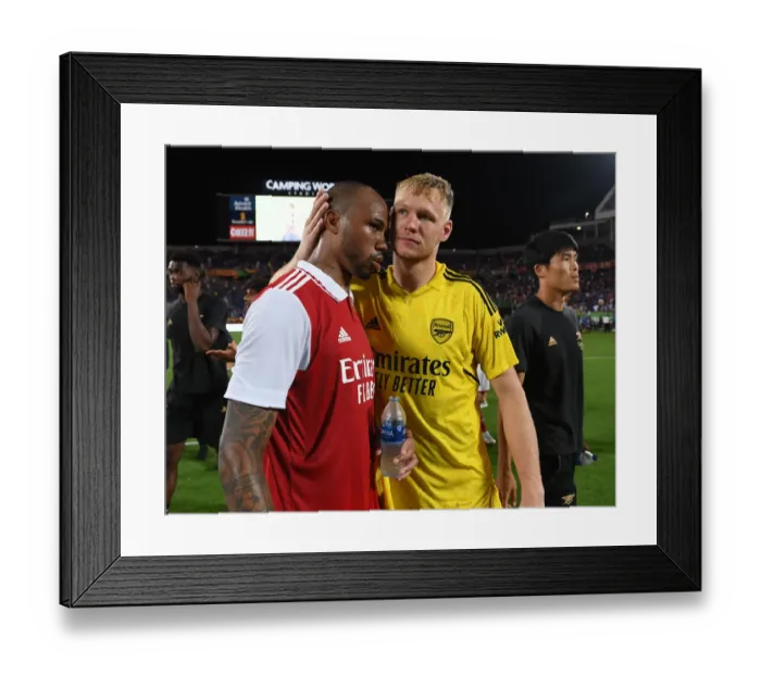 Framed Print : Arsenal's Ramsdale and Magalhaes Reunite After Facing Chelsea in Florida Cup Match