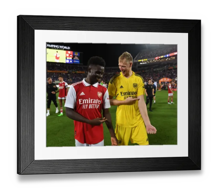 Framed Print : Arsenal's Ramsdale and Saka Reunite After Chelsea Clash in Florida Cup