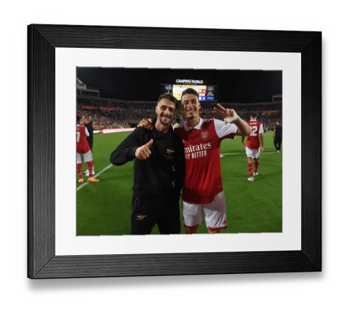 Framed Print : Arsenal's Fabio Vieira and Gabriel Martinelli Reunite After Chelsea Clash in Florida Cup Framed Print : Arsenal's Fabio Vieira and Gabriel Martinelli Reunite After Chelsea Clash in Florida Cup