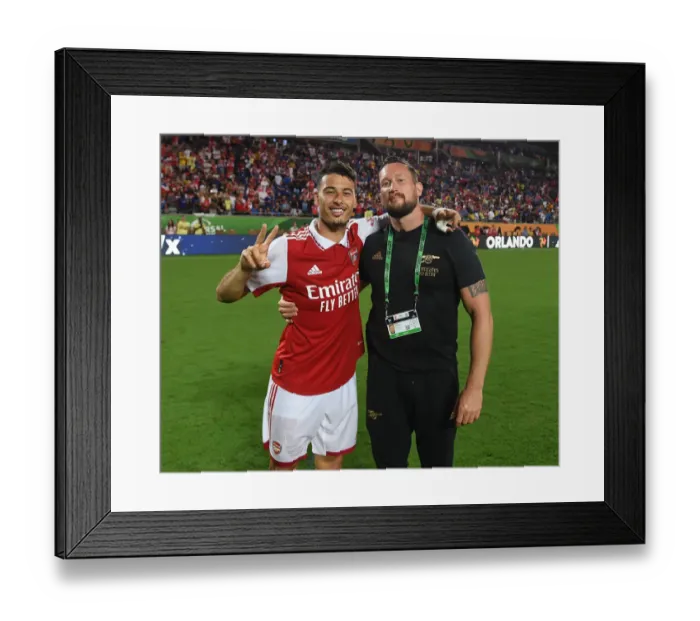 Framed Print : Arsenal's Gabriel Martinelli Consoles Security After Chelsea Clash in Florida Cup