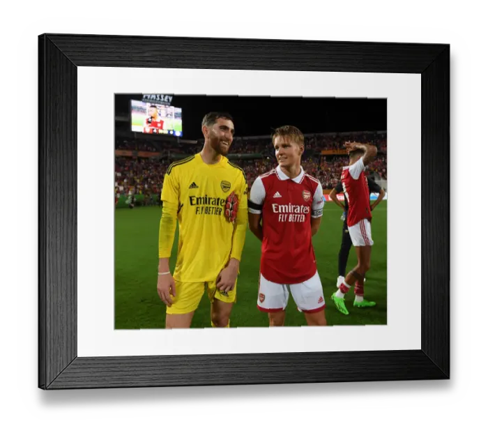 Framed Print : Arsenal's Martin Odegaard and Matt Turner Reunite After Chelsea Clash in Florida Cup