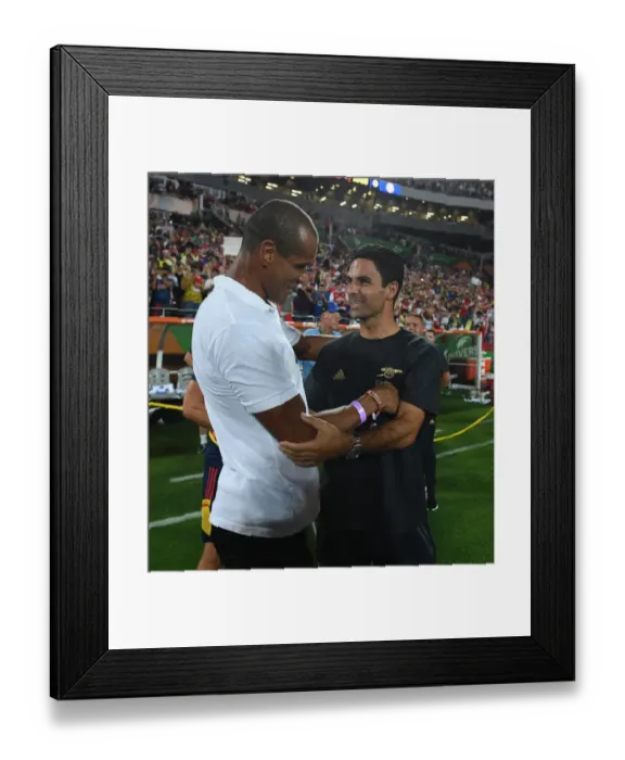 Framed Print : Mikel Arteta and Rivaldo Reunite: Arsenal's Manager Meets His Idol After Florida Cup Match Against Chelsea