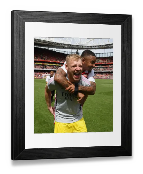 Framed Print : Arsenal's Ramsdale and Jesus Celebrate after Arsenal v Sevilla Pre-Season Friendly