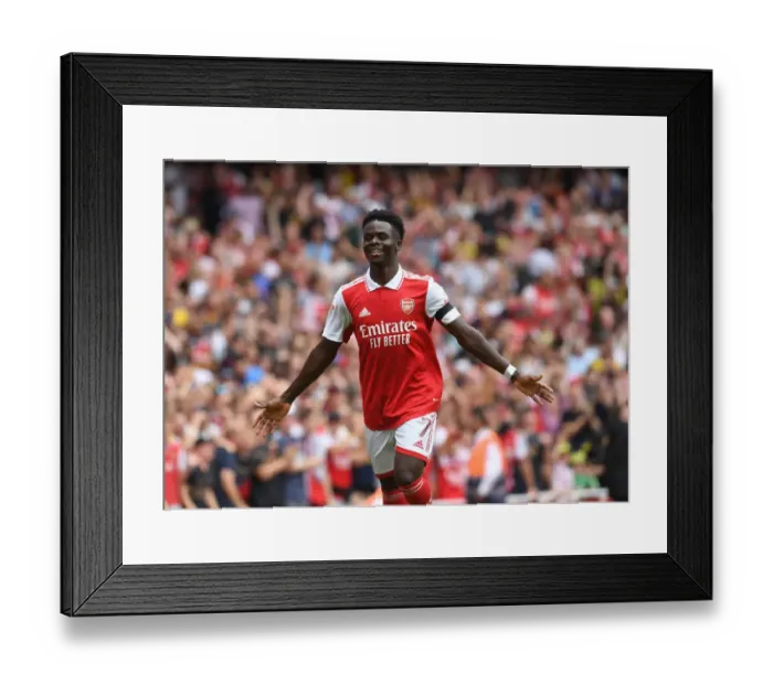 Framed Print : Bukayo Saka Scores Arsenal's Fourth Goal Against Sevilla in Emirates Cup 2022 Framed Print : Bukayo Saka Scores Arsenal's Fourth Goal Against Sevilla in Emirates Cup 2022