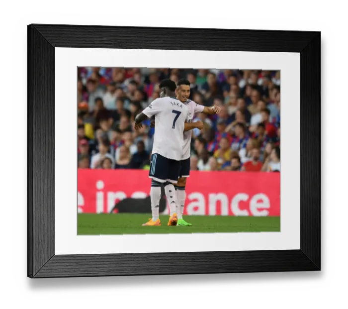 Framed Print : Martinelli and Saka Celebrate Arsenal's First Goal vs Crystal Palace (2022-23) Framed Print : Martinelli and Saka Celebrate Arsenal's First Goal vs Crystal Palace (2022-23)