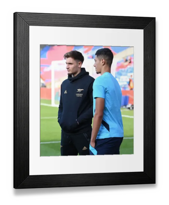 Framed Print : Arsenal's Hubert Graczyk Reunites with Luke Plange before Crystal Palace vs Arsenal (2022-23) Framed Print : Arsenal's Hubert Graczyk Reunites with Luke Plange before Crystal Palace vs Arsenal (2022-23)