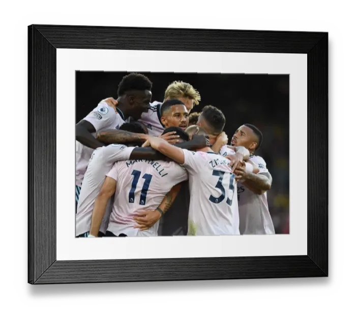 Framed Print : Arsenal's Star Quartet: Odegaard, Saka, Saliba, and Jesus Celebrate First Goal of 2022-23 Premier League Season Framed Print : Arsenal's Star Quartet: Odegaard, Saka, Saliba, and Jesus Celebrate First Goal of 2022-23 Premier League Season