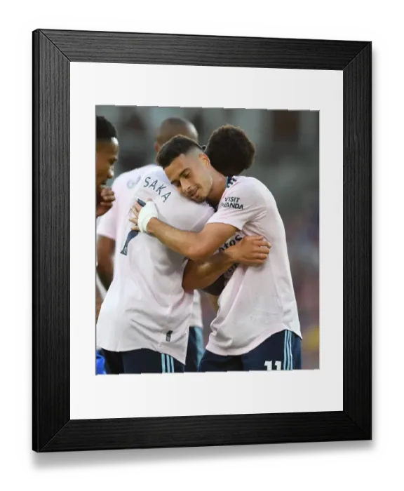 Framed Print : Martinelli and Saka Celebrate First Arsenal Goal of 2022-23 Season vs Crystal Palace