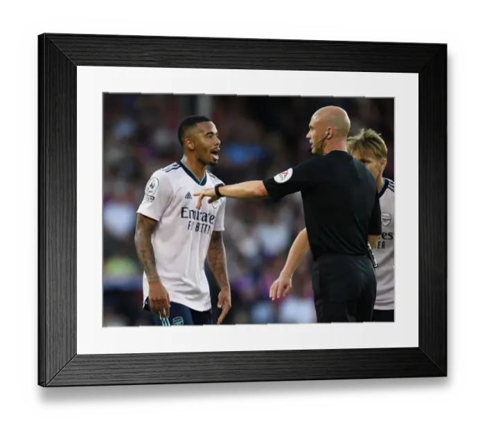 Framed Print : Gabriel Jesus Confronts Referee Taylor during Crystal Palace vs. Arsenal Premier League Clash (2022-23) Framed Print : Gabriel Jesus Confronts Referee Taylor during Crystal Palace vs. Arsenal Premier League Clash (2022-23)