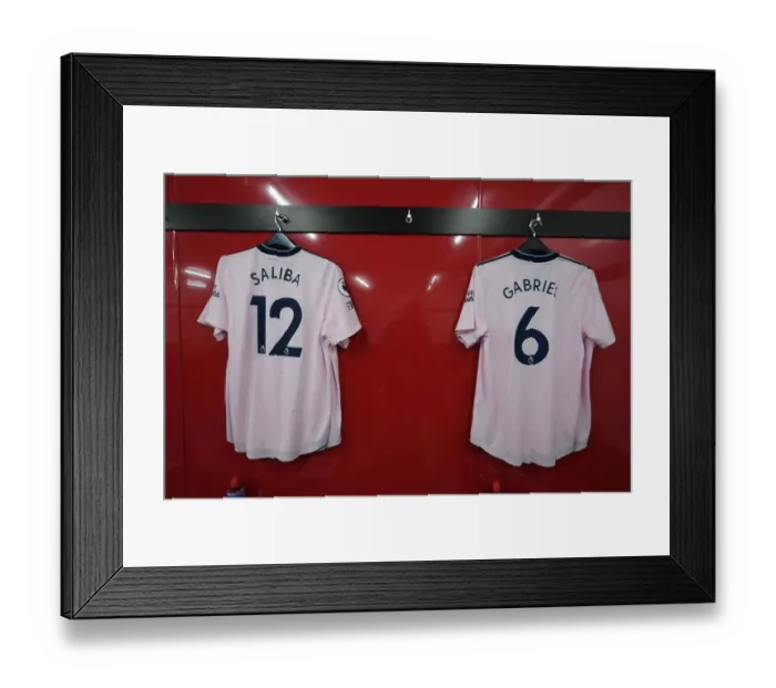 Framed Print : Arsenal Changing Room: Saliba and Gabriel's Shirts Before Crystal Palace Clash (2022-23) Framed Print : Arsenal Changing Room: Saliba and Gabriel's Shirts Before Crystal Palace Clash (2022-23)
