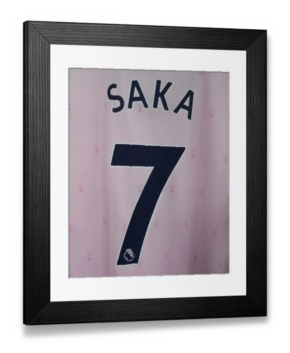 Framed Print : Arsenal FC: Bukayo Saka's Shirt in Arsenal Changing Room before Crystal Palace Match (2022-23)