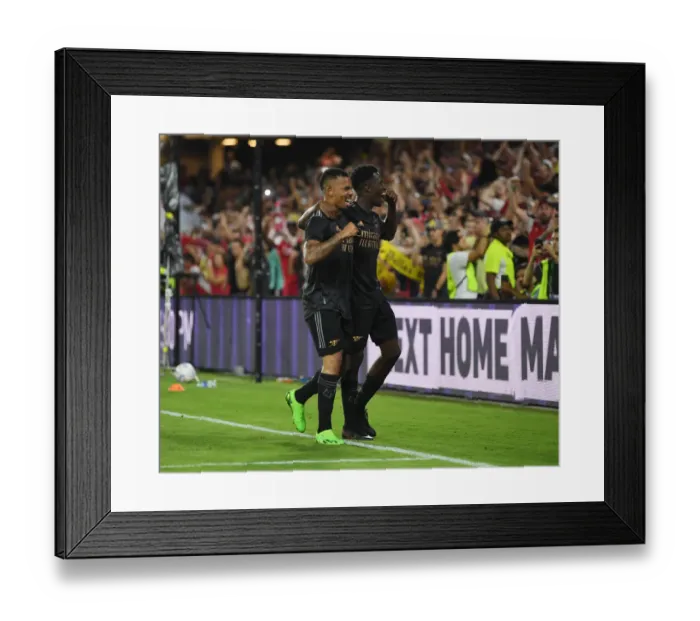 Framed Print : Arsenal's Nketiah and Jesus Celebrate Goals in Pre-Season Win Over Orlando City
