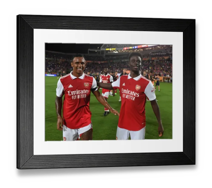 Framed Print : Arsenal's Marquinhos and Bukayo Saka Celebrate after Arsenal's Pre-Season Victory over Chelsea in the Florida Cup (2022-23) Framed Print : Arsenal's Marquinhos and Bukayo Saka Celebrate after Arsenal's Pre-Season Victory over Chelsea in the Florida Cup (2022-23)