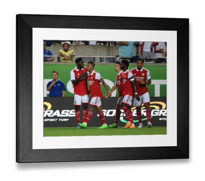 Framed Print : Arsenal's Gabriel Jesus and Thomas Partey Celebrate First Goal Against Chelsea in Florida Cup 2022-23