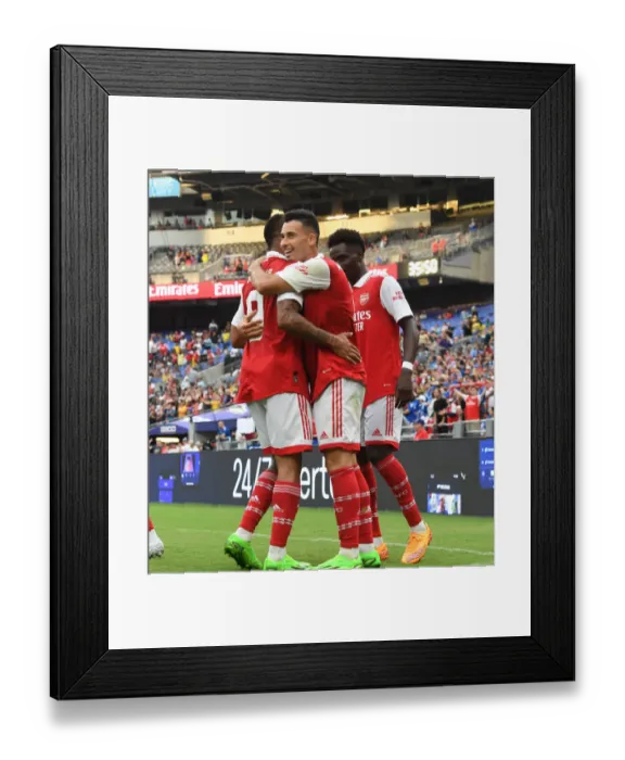 Framed Print : Arsenal's Gabriel Jesus and Martinelli Celebrate Goal in Pre-Season Friendly Against Everton Framed Print : Arsenal's Gabriel Jesus and Martinelli Celebrate Goal in Pre-Season Friendly Against Everton