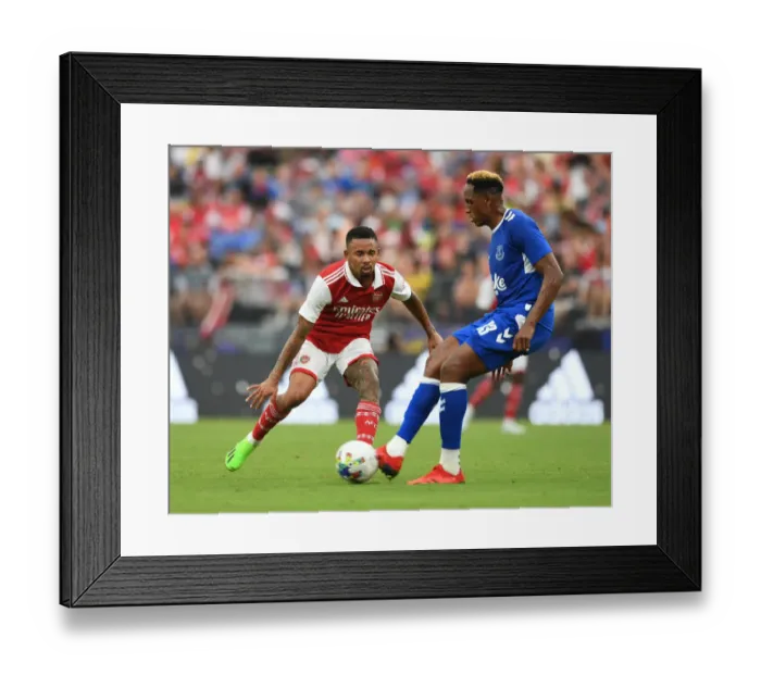 Framed Print : Arsenal's Gabriel Jesus Closes In on Everton's Yerry Mina during Pre-Season Clash in Baltimore Framed Print : Arsenal's Gabriel Jesus Closes In on Everton's Yerry Mina during Pre-Season Clash in Baltimore