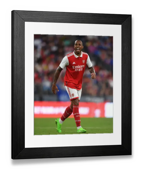 Framed Print : Arsenal's Gabriel Goes Head-to-Head with Everton in Pre-Season Clash