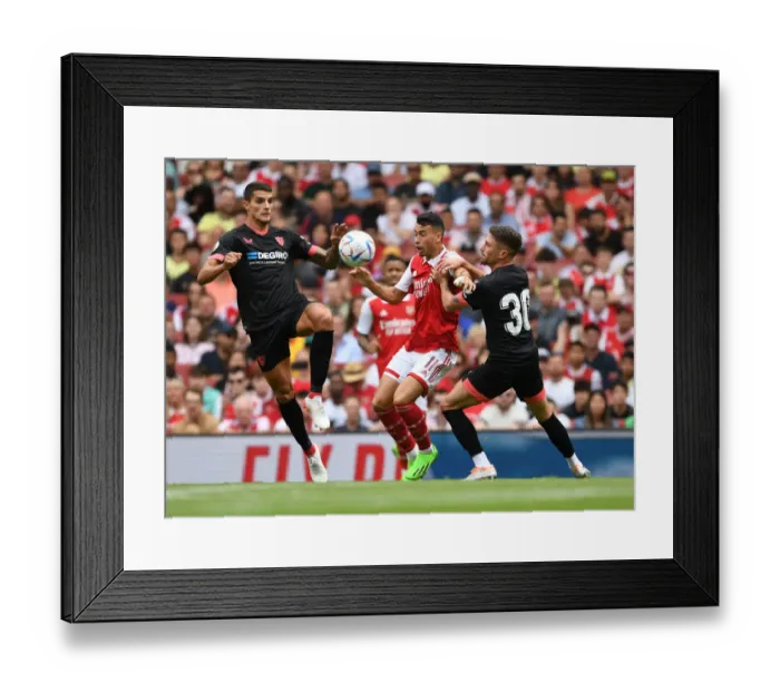 Framed Print : Martinelli vs Lamela & Jordán: Arsenal Star's Emirates Cup Showdown Against Sevilla