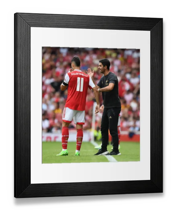 Framed Print : Arsenal's Mikel Arteta Coaches Gabriel Martinelli at Emirates Cup Match, 2022