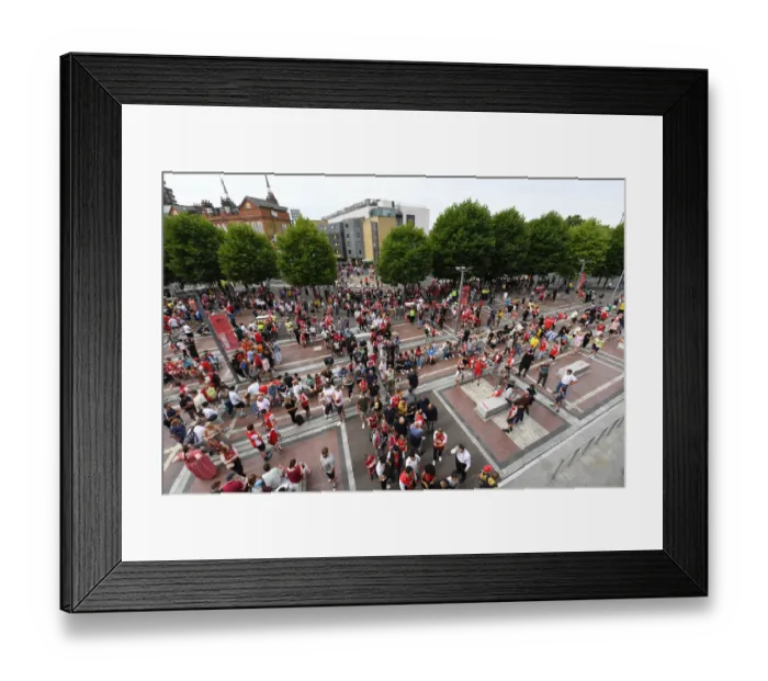 Framed Print : Arsenal Fans Gather Outside Emirates Stadium for Arsenal vs Sevilla Pre-Season Friendly