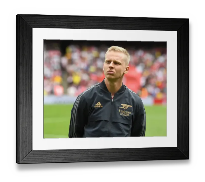 Framed Print : Arsenal's Oleksandr Zinchenko Gears Up for Arsenal v Sevilla: Emirates Cup 2022