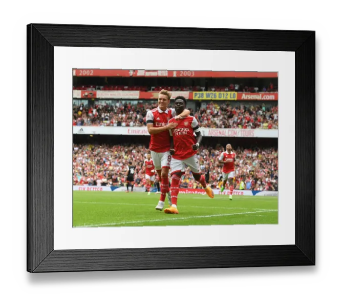 Framed Print : Saka and Odegaard Celebrate First Goal: Arsenal's Emirates Cup Victory, 2022 Framed Print : Saka and Odegaard Celebrate First Goal: Arsenal's Emirates Cup Victory, 2022