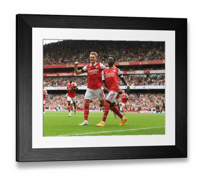 Framed Print : Arsenal's Saka and Odegaard Celebrate First Goal in Emirates Cup Victory Framed Print : Arsenal's Saka and Odegaard Celebrate First Goal in Emirates Cup Victory